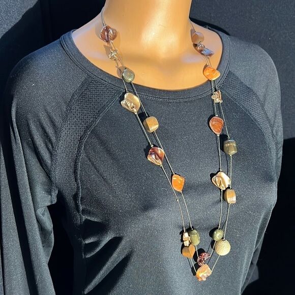 Bundle Sale 3 for $15 | Silver Tone 2 Strand Necklace | Copper Colored Beads - Picture 7 of 10